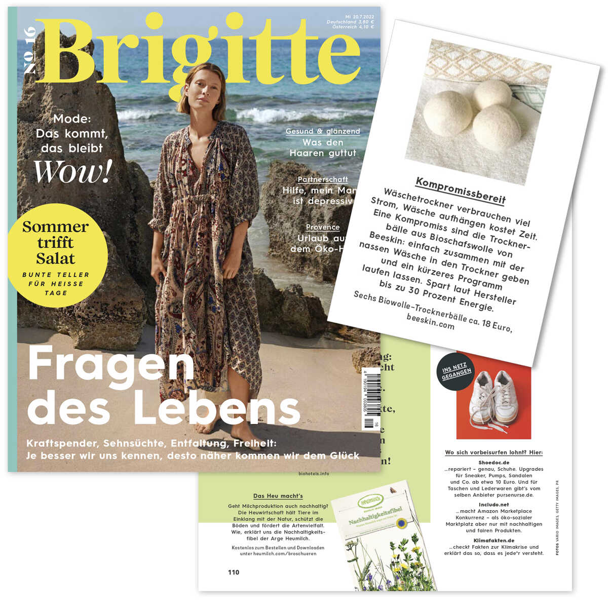 Brigitte cover, dryer balls to save energy