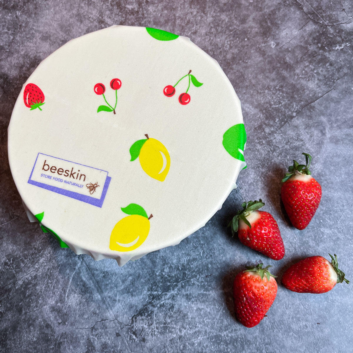 bowl covered with fruit design wrap from above