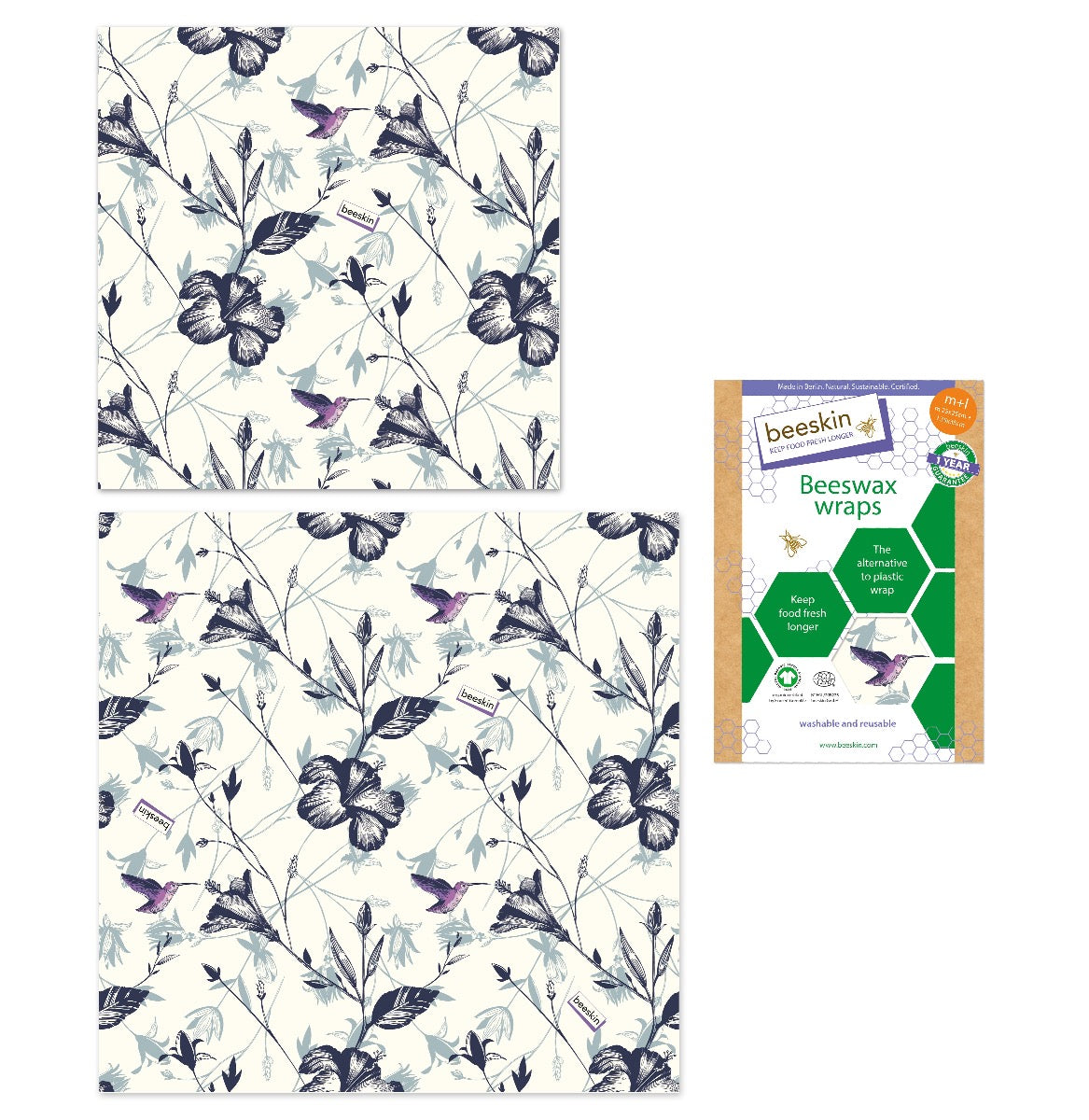 beeskin beeswax wrap ml hummingbird next to packaging