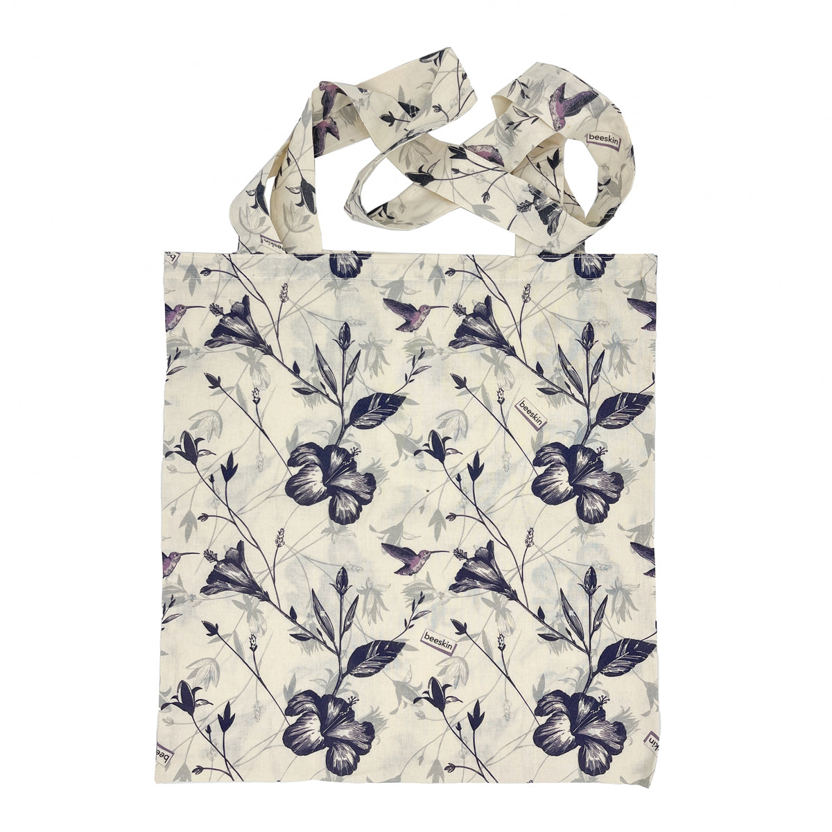 flat beeskin cotton shopping bag hummingbird
