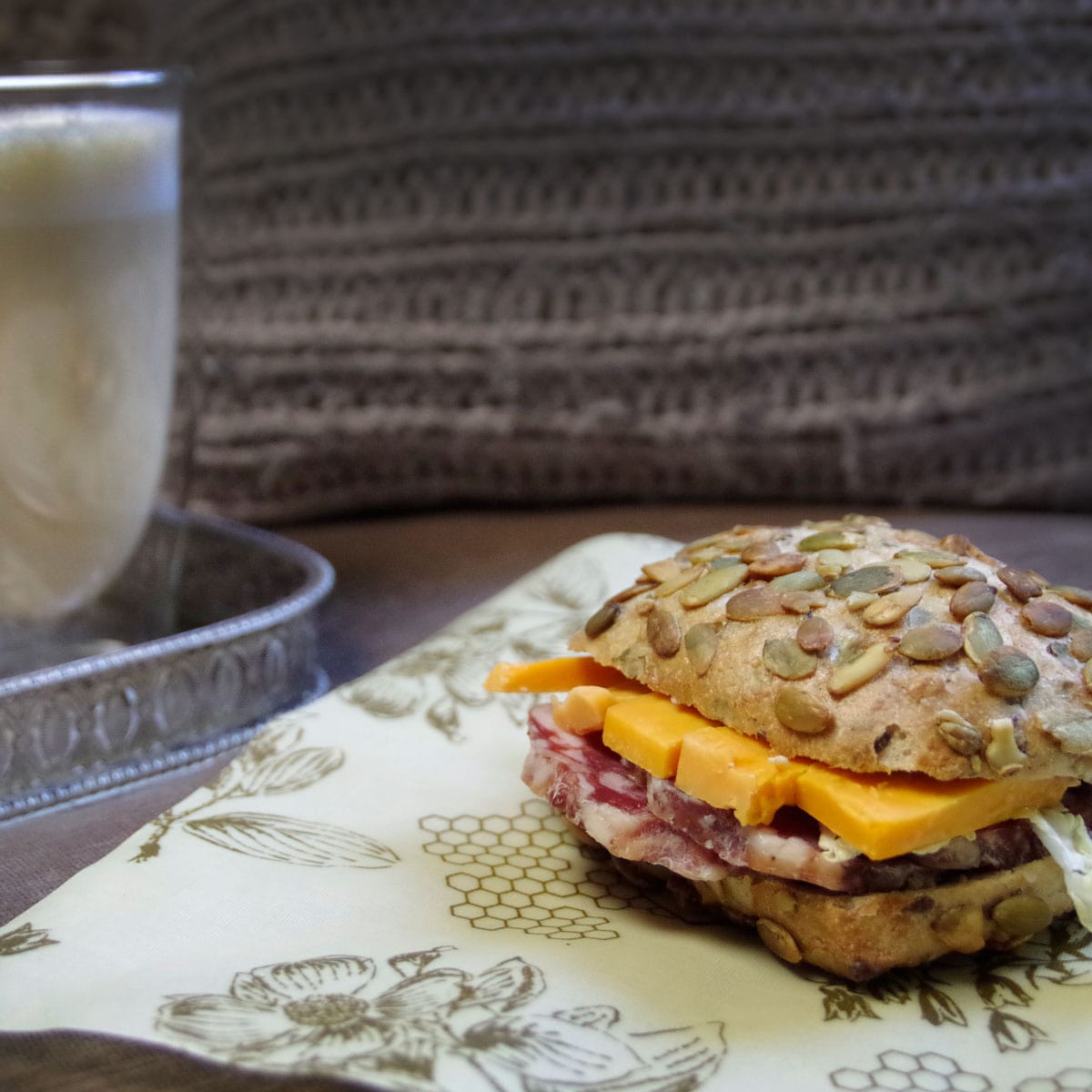 roll with cheese and salami on beeskin m flower