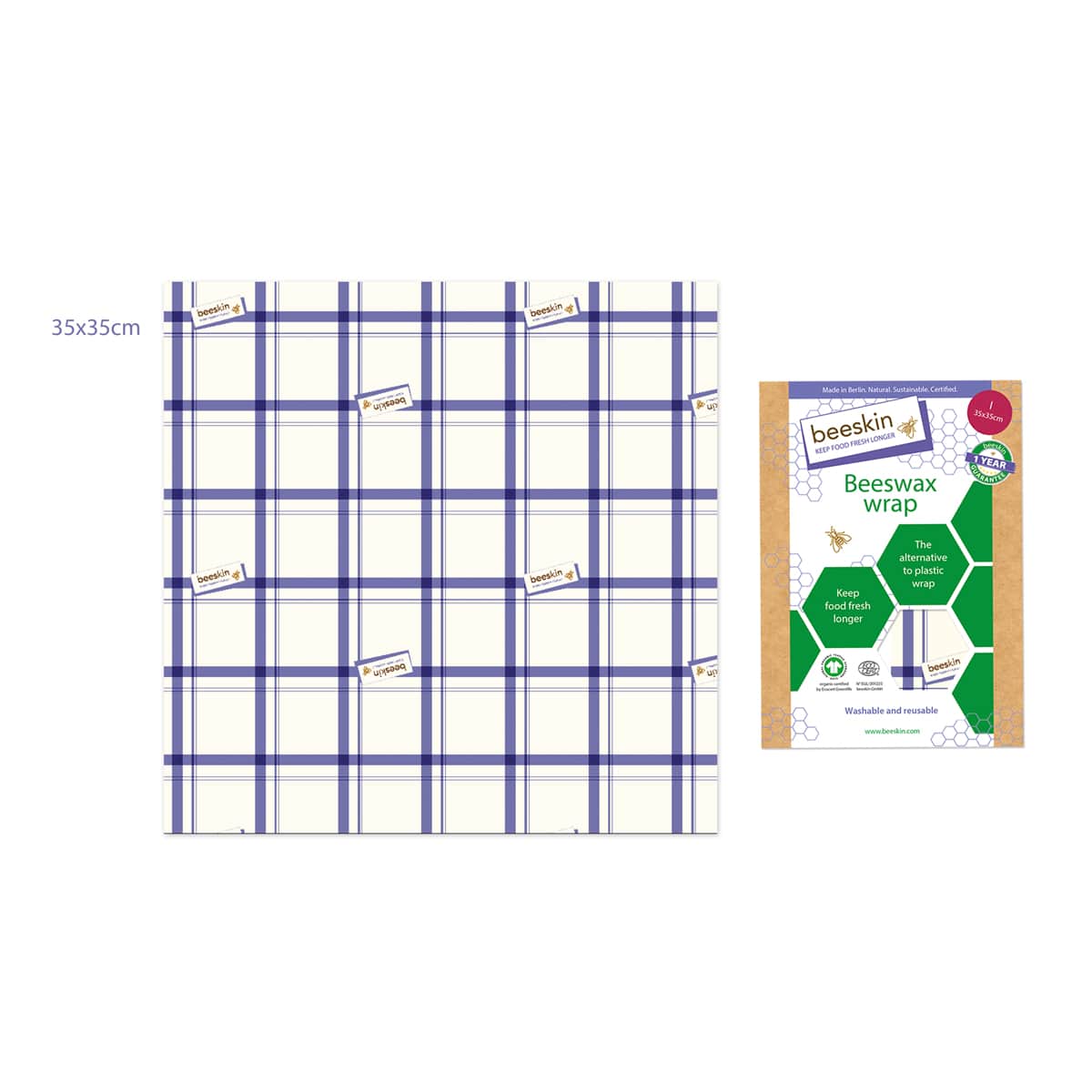 beeskin beeswax wrap kitchen next to packaging