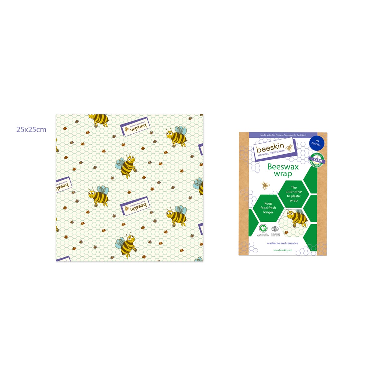 beeskin beeswax wrap m kids next to packaging