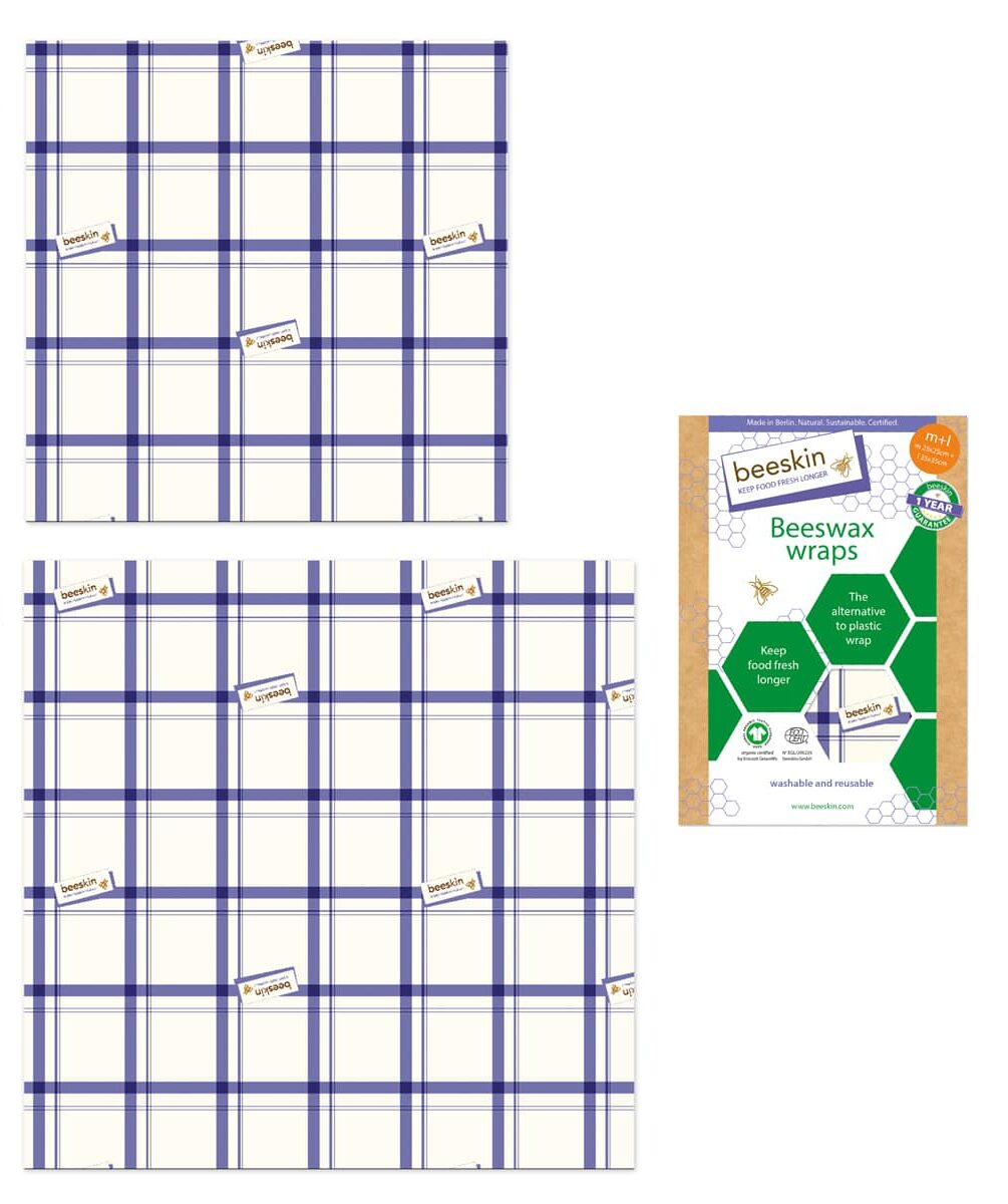 beeskin beeswax wrap ml kitchen next to packaging
