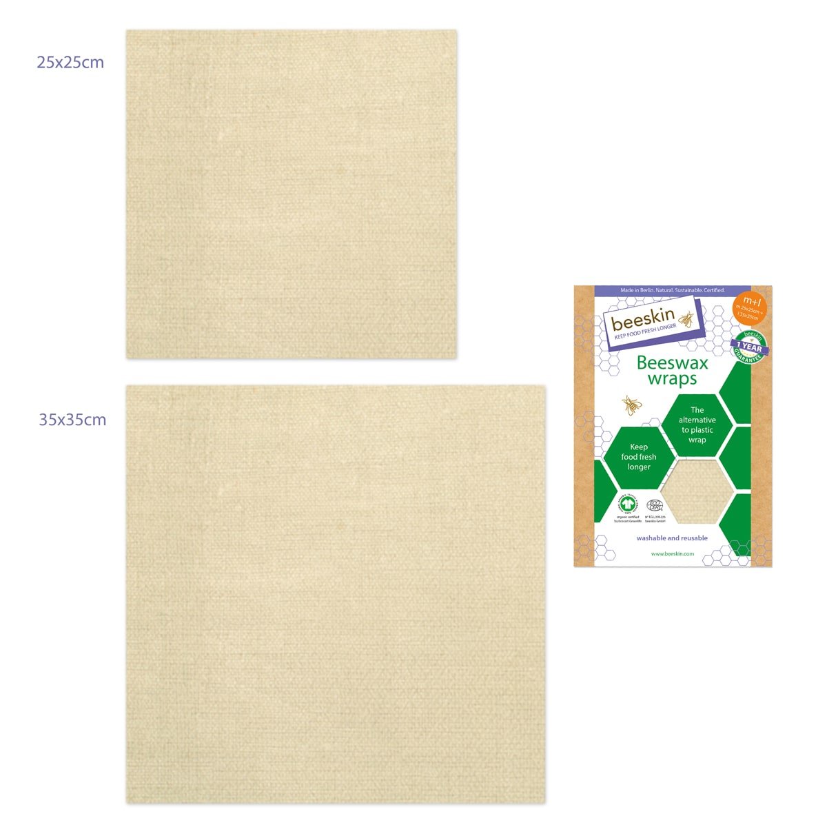 beeskin beeswax wrap ml natural next to packaging