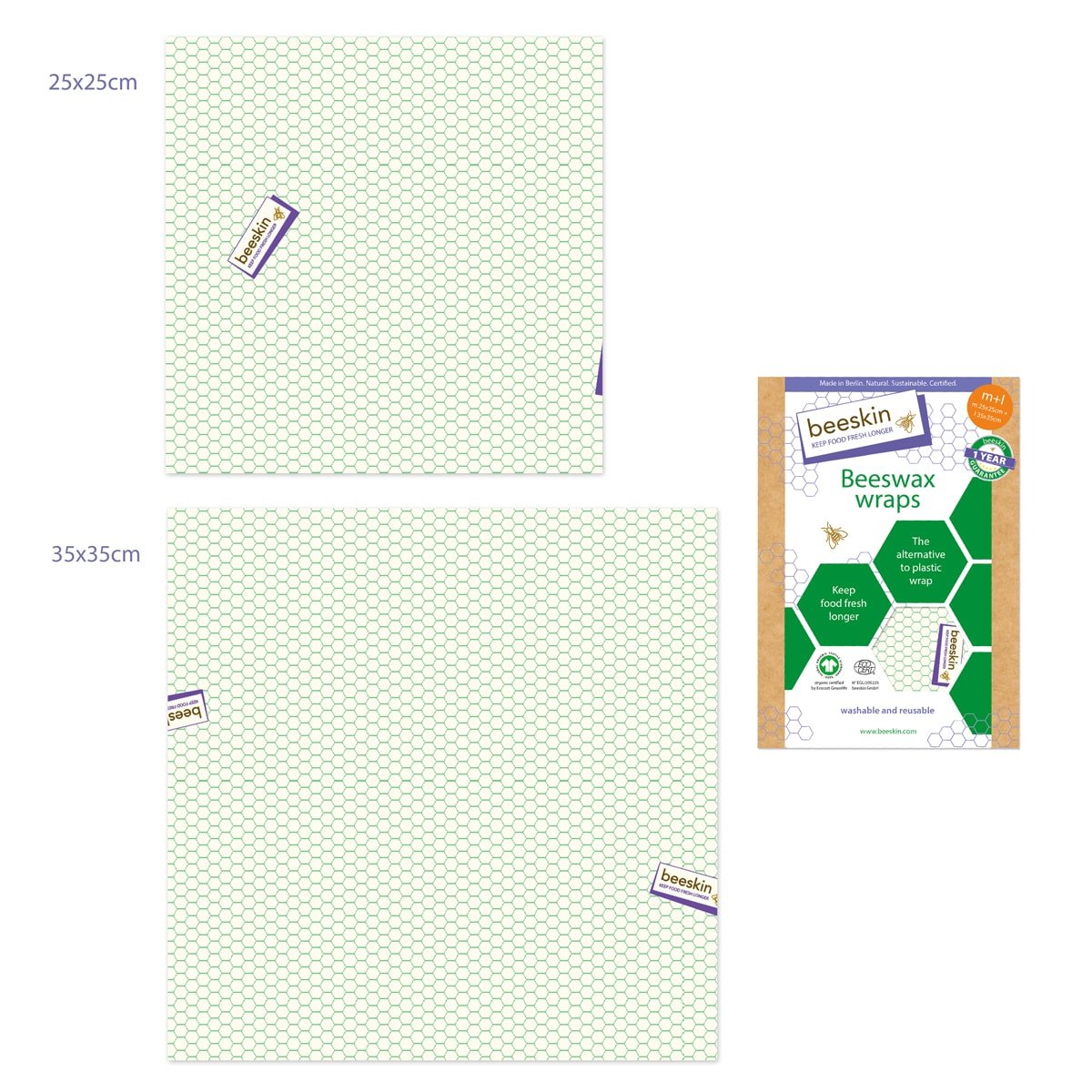 beeskin beeswax wrap ml honeycomb next to packaging
