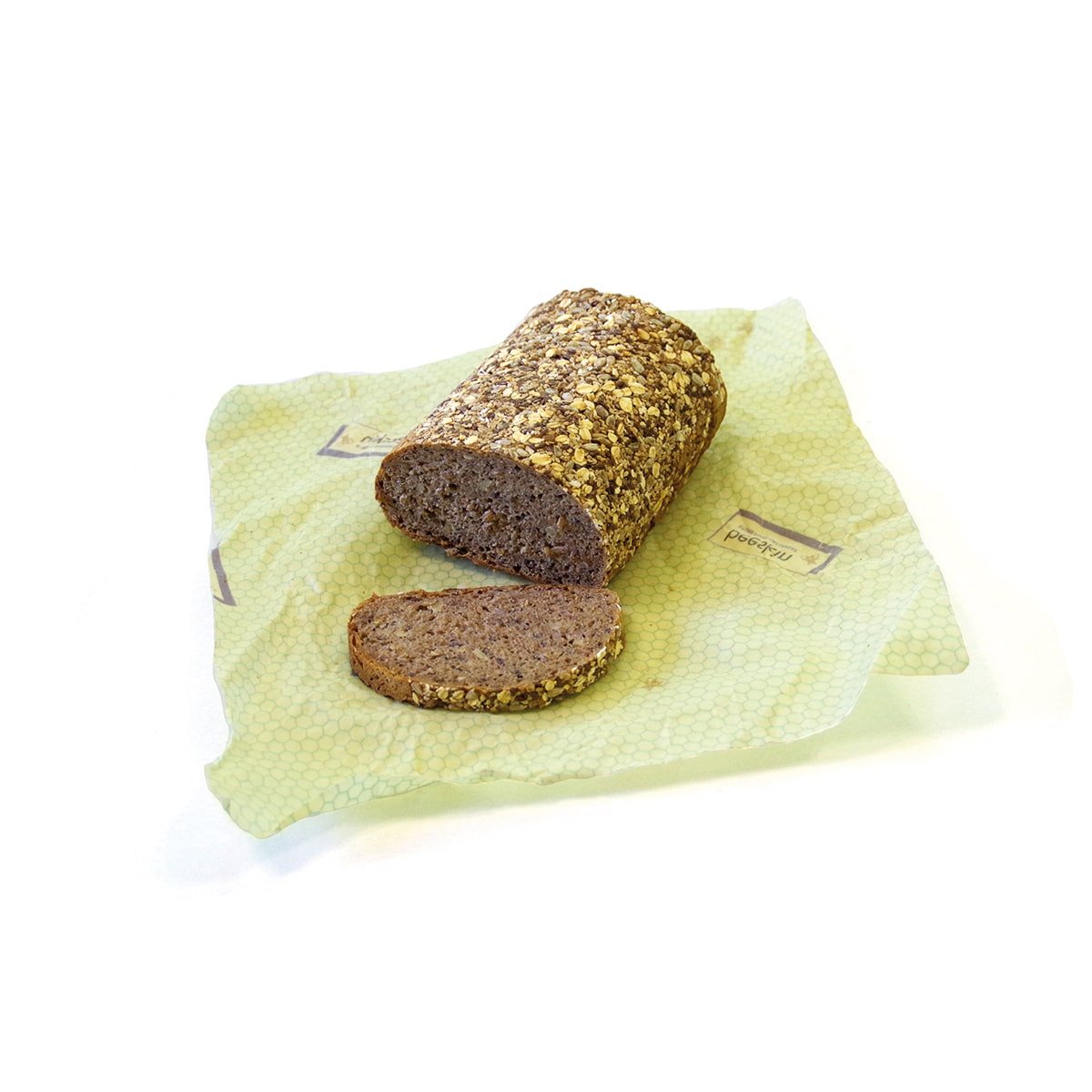 whole grain bread with one slice cut off laid down on a beeskin size l