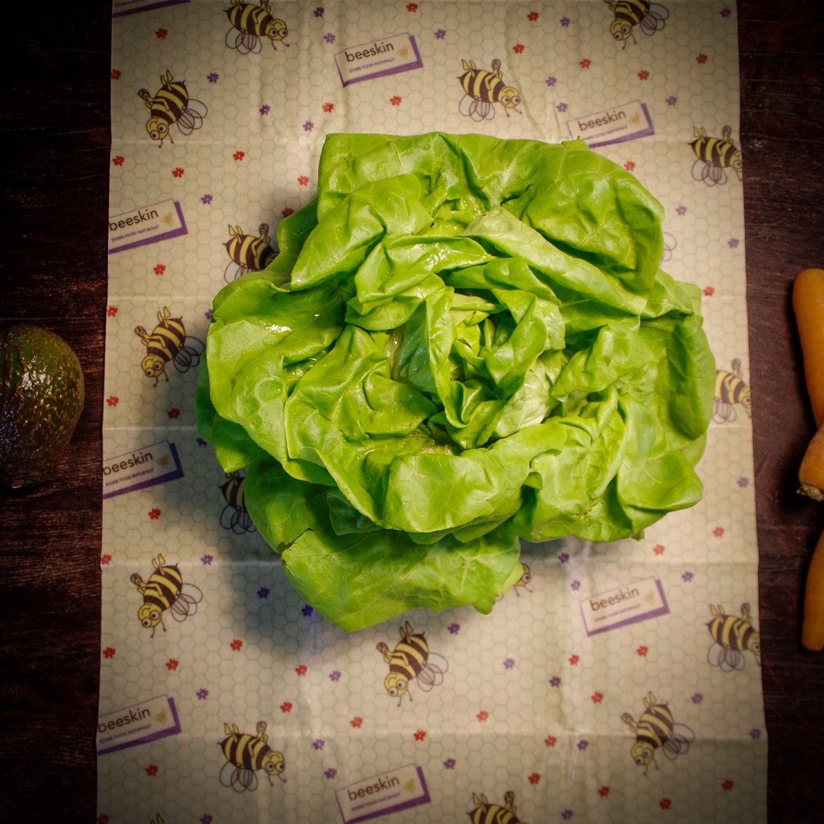 green salad lying on beeskin beeswax wrap xl kids little bees