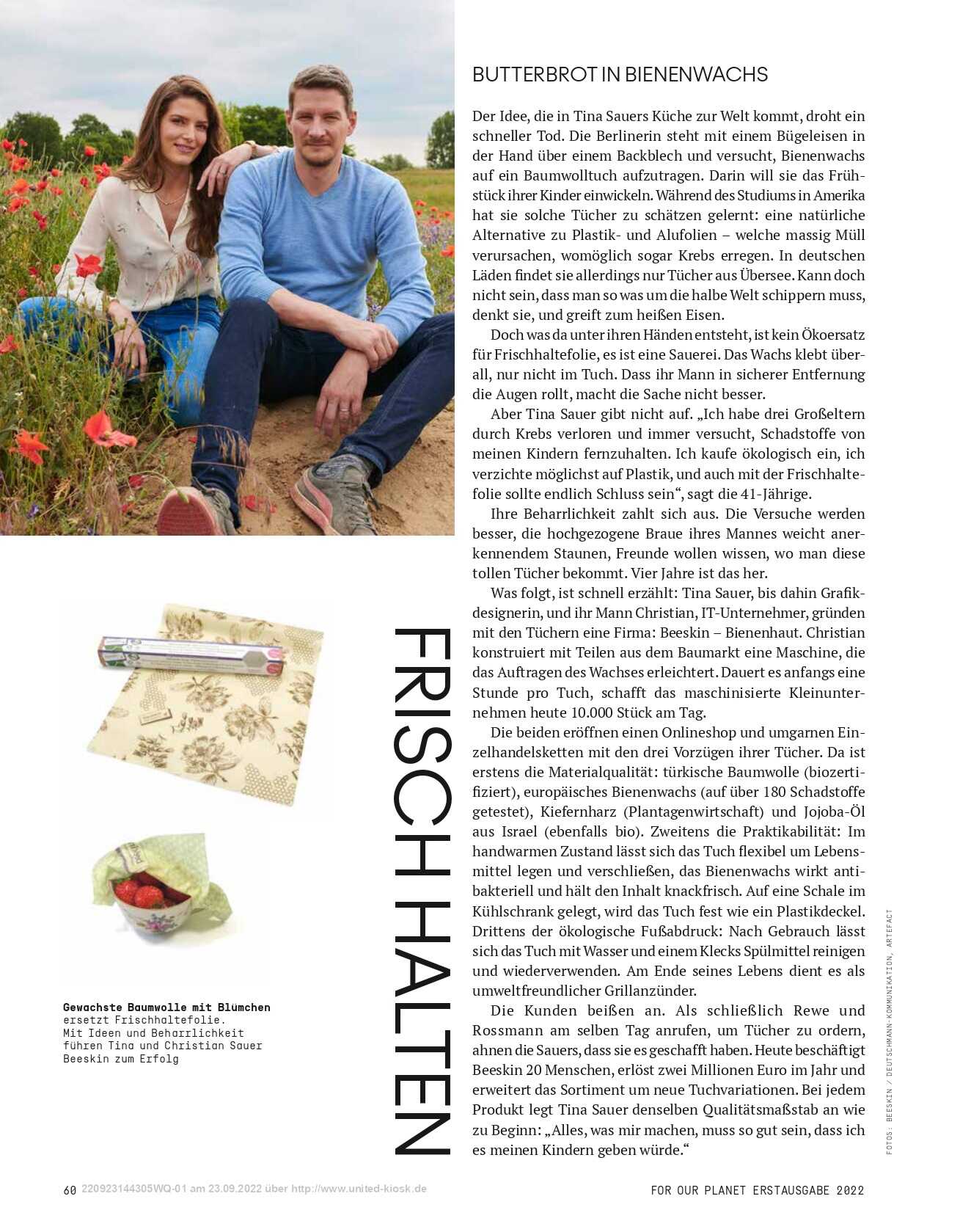 Tina and Christian Sauer, founder of beeskin on a meadow , beeskin beeswax roll flower design