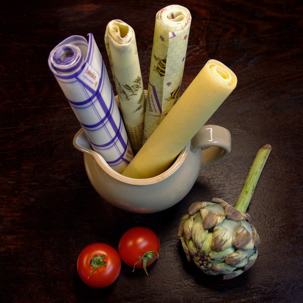 beeskin beeswax wrap roll-30x95cm stored in a porcelain jar