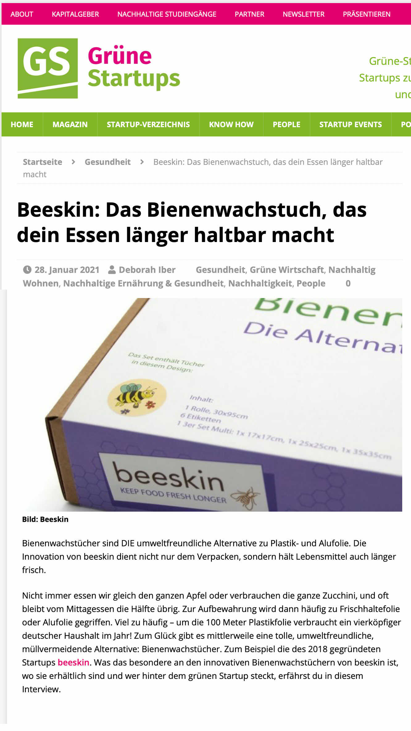 Grüne startups showing the giftset of beeskin beeswax wraps to keep food fresh longer