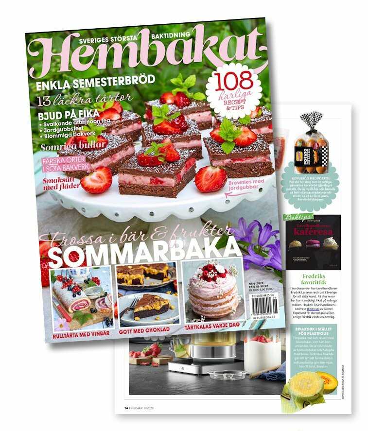 Swedish Hembakat showing a melon covered in a beeswax wrap, cakes on the cover