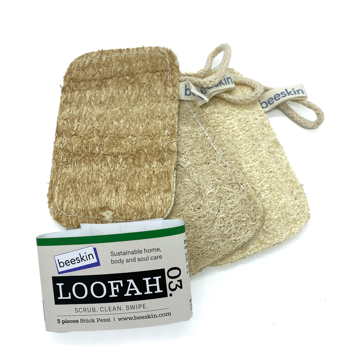 set of 3 beeskin loofah 03 with beeskin label