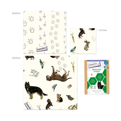 beeskin beeswax wrap multi pets Bruno and paws natural next to packaging