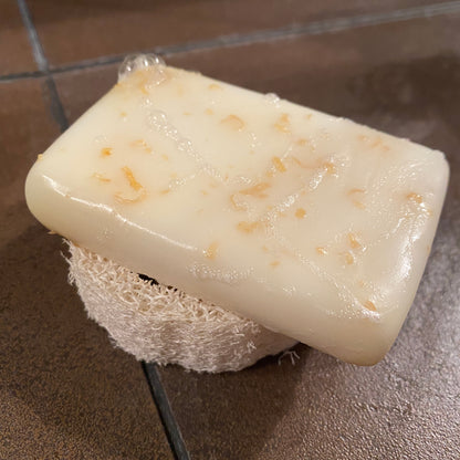 wet soap on beeskin loofah 04 to dry