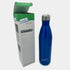 blue thermobottle with beeskin logo next to packaging 