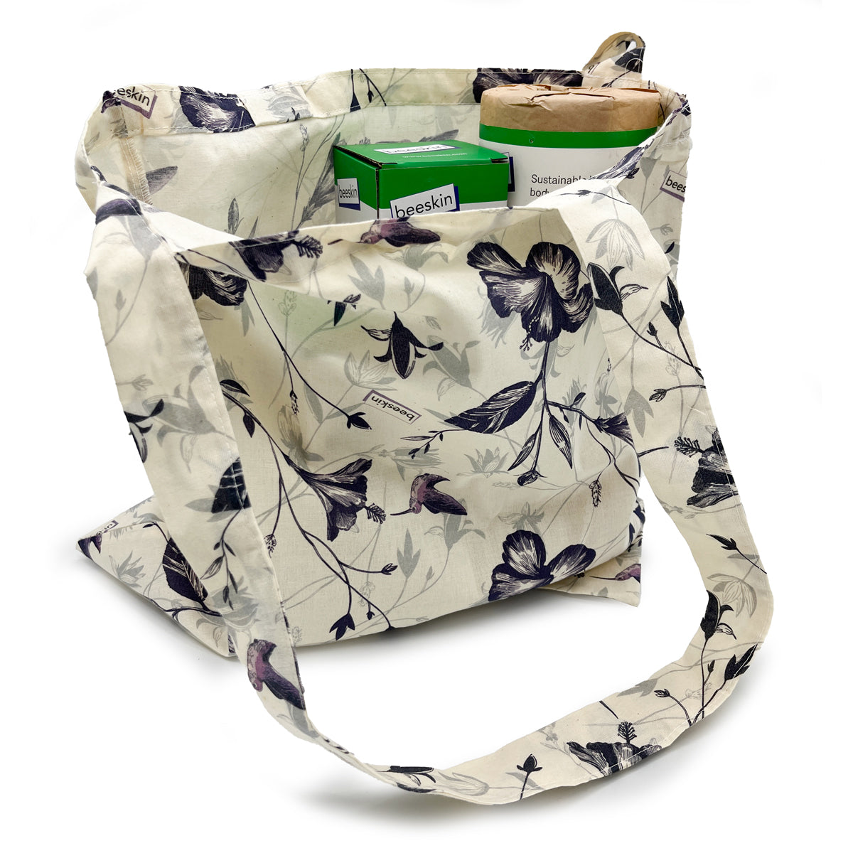 beeskin cotton shopping bag hummingbird carrying tea infuser and bamboo roll