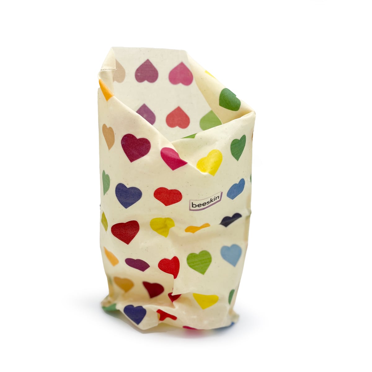 beeskin beeswax bag size s colorful hearts in blue, red, yellow green, pink