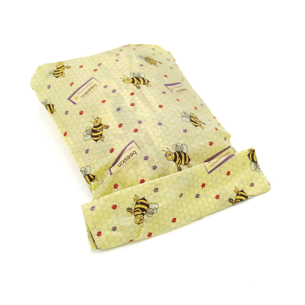 beeskin Beeswax wrap bag size L in kids design. open side is closed