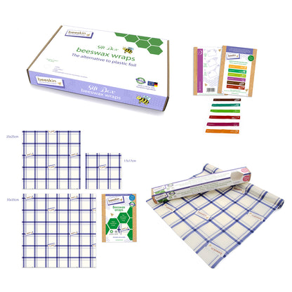 overview beeskin giftbox kitchen design showing multi, roll and labels next to packaging