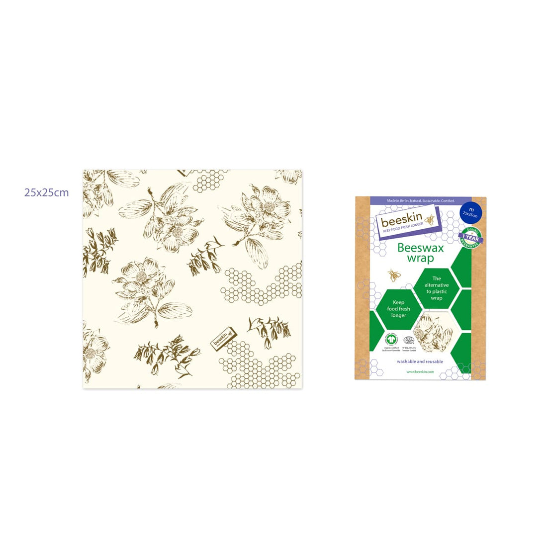 beeskin beeswax wrap m flower next to packaging