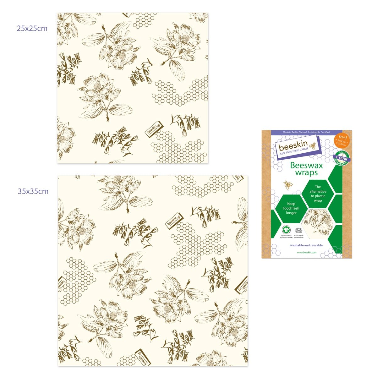 beeskin beeswax wrap ml flower next to packaging