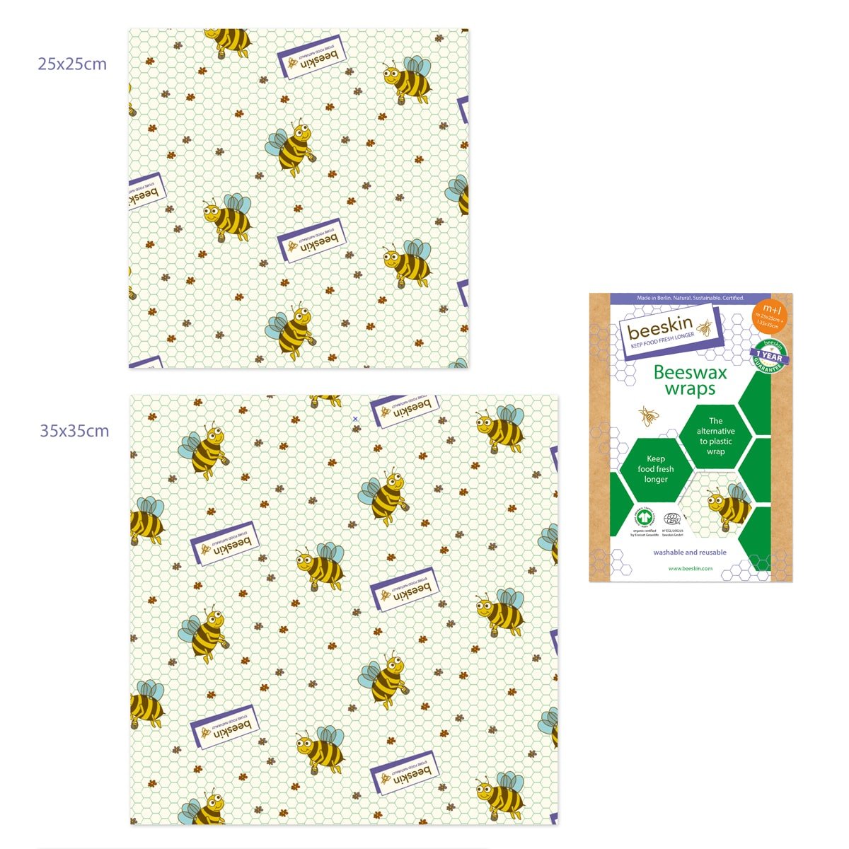 beeskin beeswax wrap kids next to packaging