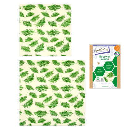 beeskin beeswax wrap ml palm leaves next to packaging