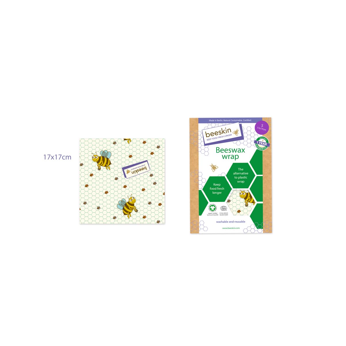beeskin beeswax wrap s kids little bee next to packaging