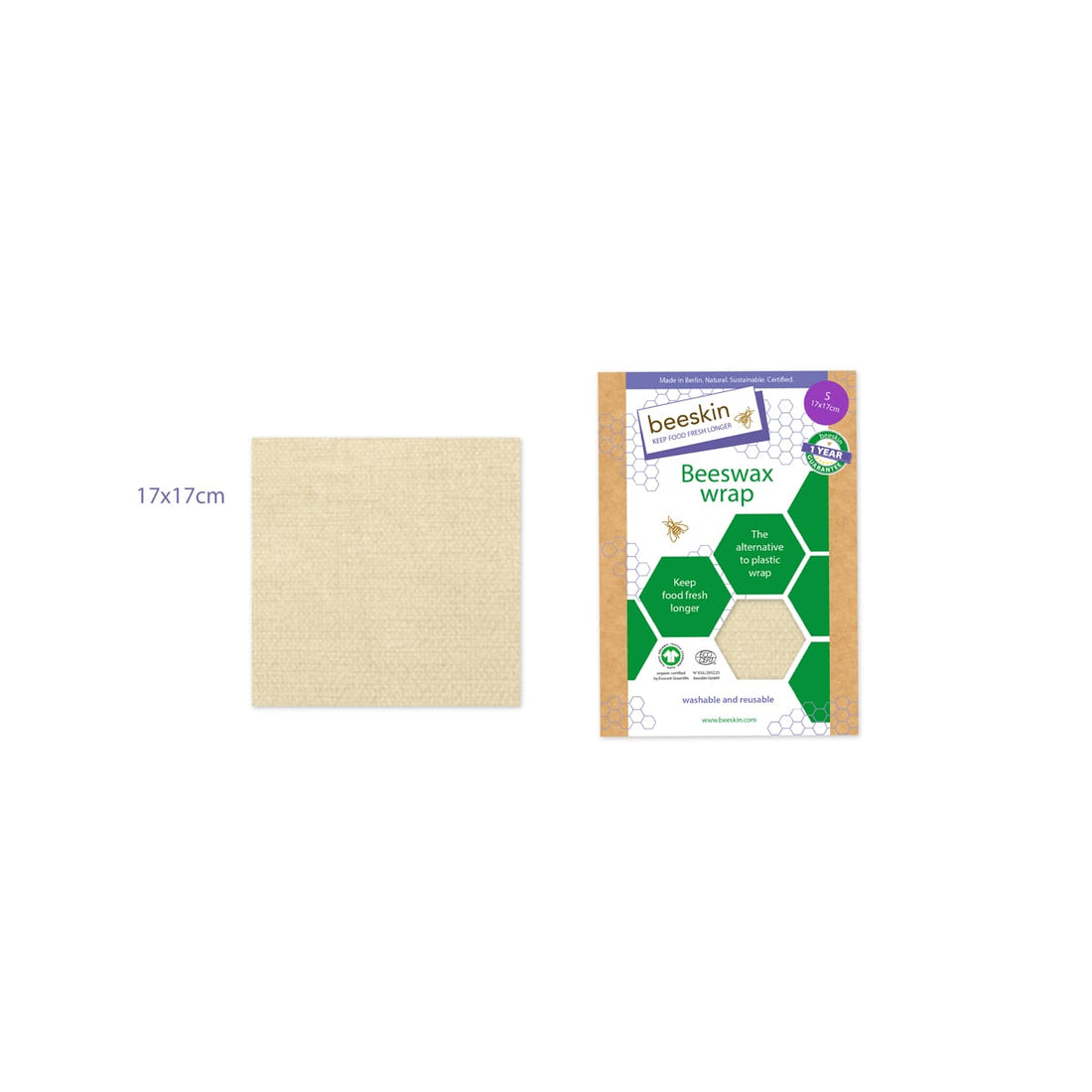 beeskin beeswax wrap s natural next to packaging
