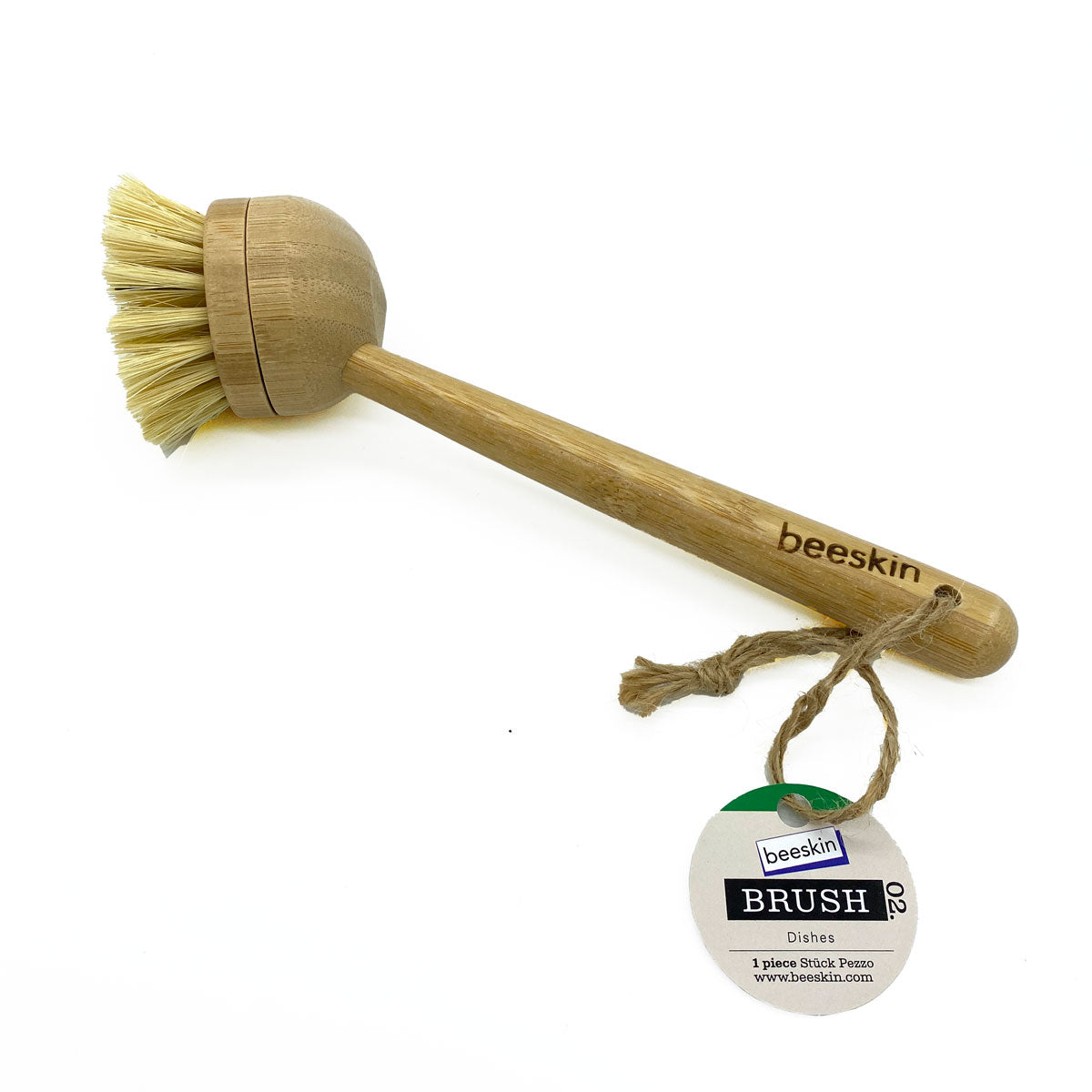 beeskin brush for dishes made of wood with a hanging tag