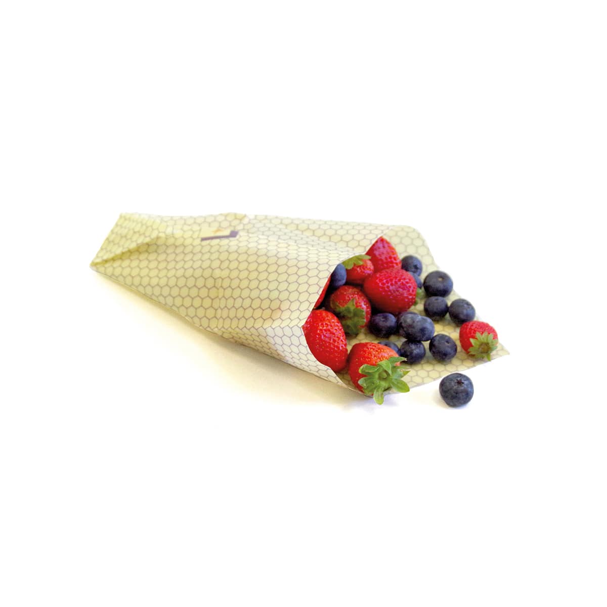 bag of berries filled with strawberries, blueberries beeskin size l folded to a bag